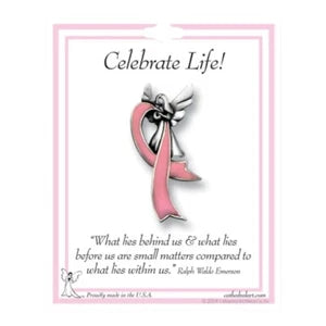 Celebrate Life Angel Lapel Pin | Pink Ribbon Breast Cancer Awareness Gift
