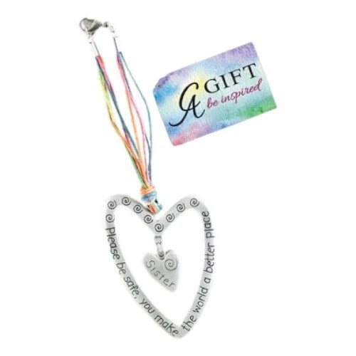 Sister Be Safe Heart Car Charms for RearView Mirror W/ Colorful Cord Sister Gift