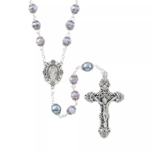 Faceted Gray Orvieto Collection Italian Rosary Prayer Beads, Catholic Gift