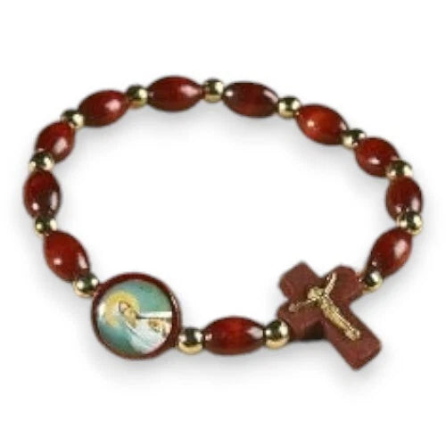 Madonna" Wood Decade Rosary Bracelet With Cross " Fits All Size Wrists New