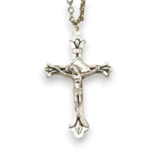 Jesus Christ Crucifix Cross Pendant Necklace - Stainless Steel Silver Plated