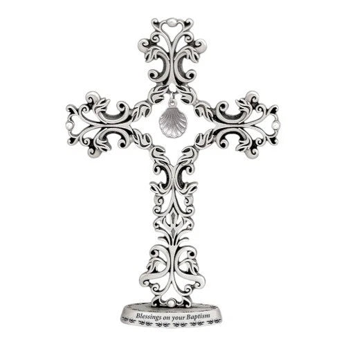 Blessing on your Baptism 5″ Filigree Standing Cross - Baby Shower Gift