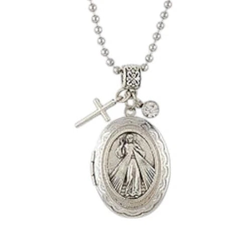 Divine Mercy Devotional Medal Locket Catholic Pendant Necklace, Christian Gift