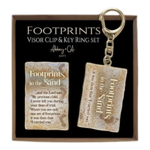 Footprints Key Ring and Visor Clip Set - Gold Tone