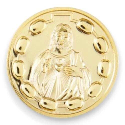 Sacred Heart Prayer Pocket Coin, Rosary Token, Religious Token, Faith Gift