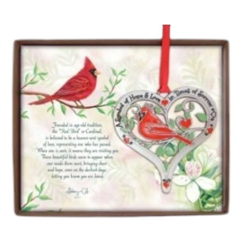 Cardinal Heart Ornament for Memorial, Loss, Remembrance Gift, Memorial Keepsake