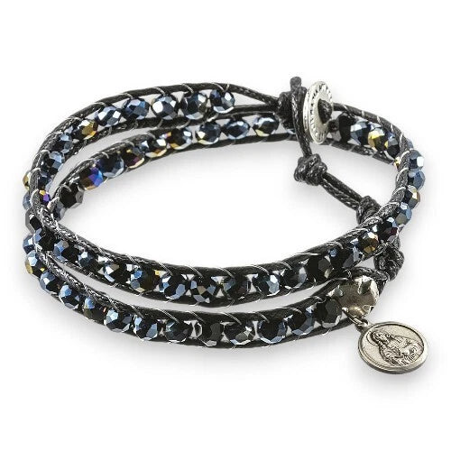 Black Crystal Beads Rosary Bracelet Spiritual Religious Catholic Jewelry Gift