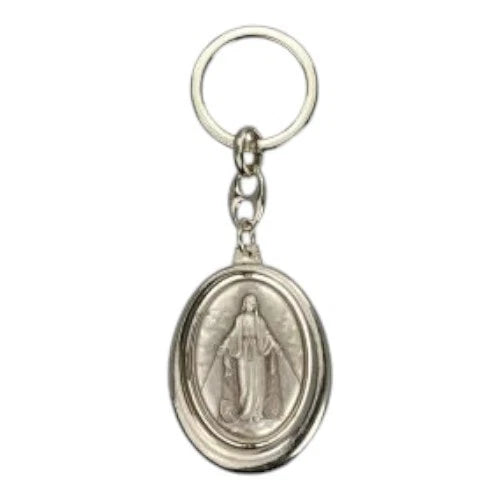 Our Lady of Grace Saint Christopher Keychain, Religious Revolving Key Ring