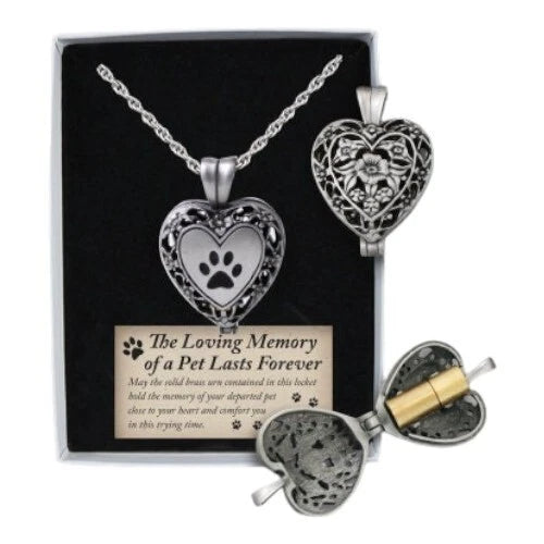 Dog Cat Pet Memorial Heart Locket, Pet Paw Chain Locket, Pet Memorial Gift