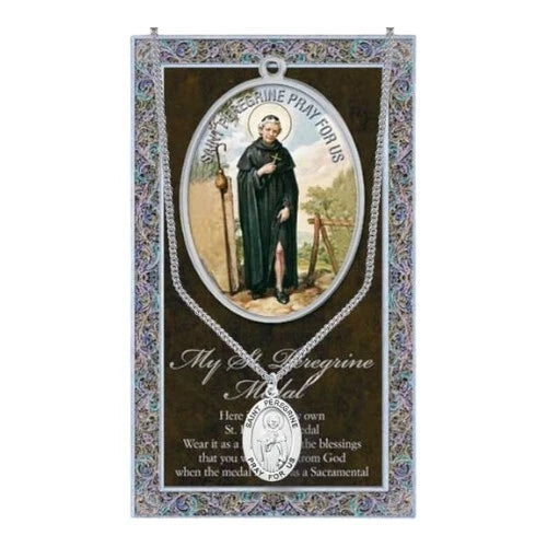 Pewter Saint Medal Necklace, Religious Pendant Jewelry, Patron Peregrine Charm