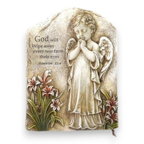 Praying Guardian Angel Grave Marker Stone Catholic Garden Plaque Angelic Accent