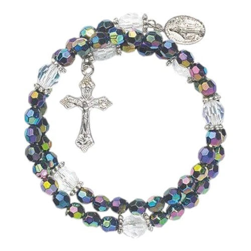 Rainbow Prayer Beads Rosary Bracelet with Cross, Catholic Jewelry Religious Gift