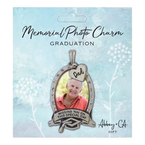 Dad Memorial Photo Charm for Graduation Day, Father Remembrance Gift, Grad Gift